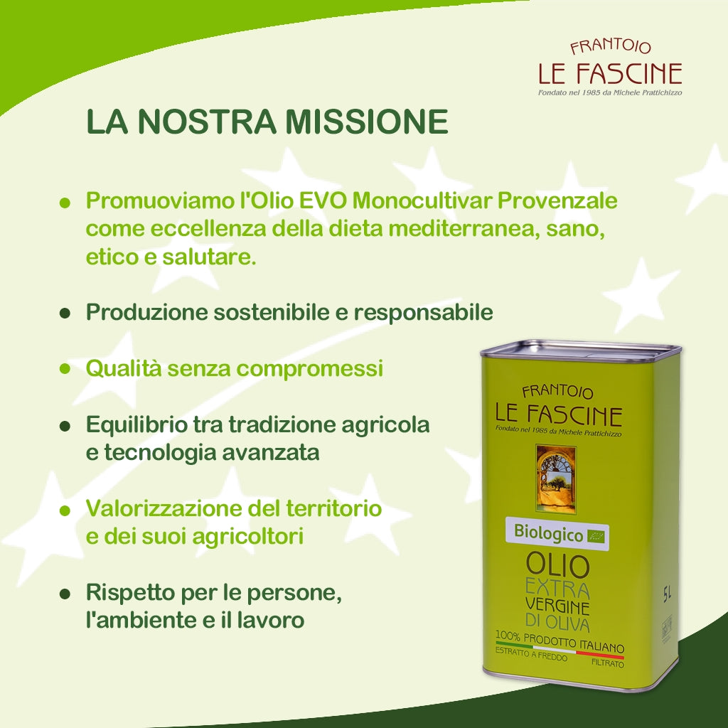Olio Extravergine Di Oliva Biologico In Lattina Da 5 Litri