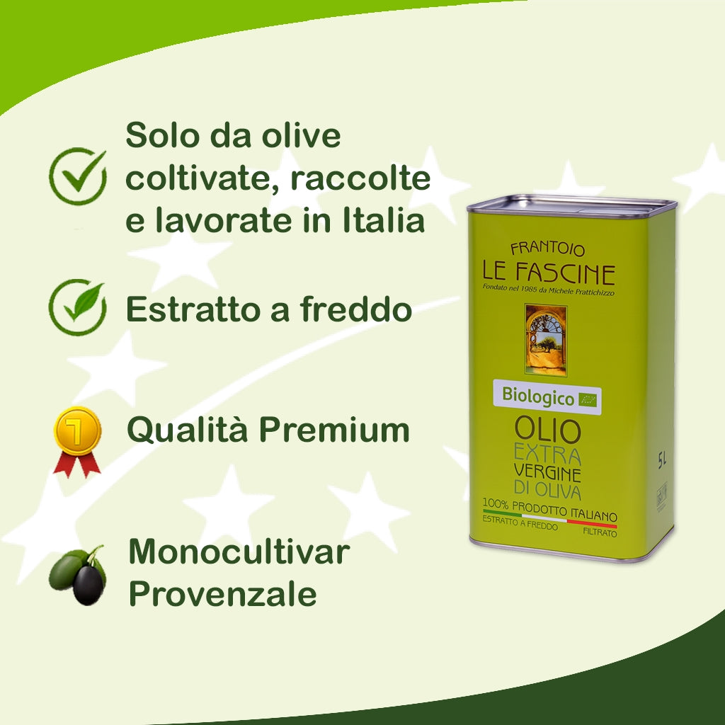 Olio Extravergine Di Oliva Biologico In Lattina Da 5 Litri